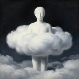 man made out of clouds, painting by rene magritte, high detail, high resolution
