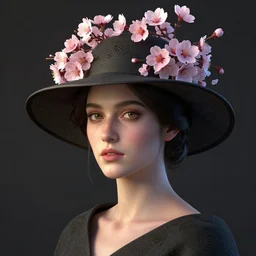 a candid portrait of a female wearing a hat with sakura on top, hyper detailed, digital art, trending in artstation, cinematic lighting, studio quality, smooth render, unreal engine 5 rendered, octane rendered, art style by klimt and nixeu and ian sprigger and wlop and krenz cushart