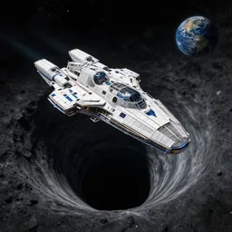 Spaceship by the gravity well of a black hole, inspired by Chris Foss and Keith Parkinson