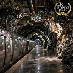 metallic, industrial, subway, spacious, cave