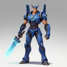 character design digital 2 d man viking evangelion cyborg blue armor with glass sphere and hologram weapon by gaston bussiere, anna nikonova aka newmilky, greg rutkowski, yoji shinkawa, yoshitaka amano, tsutomu nihei, muira, moebius, donato giancola, trending on artstation, featured on pixiv