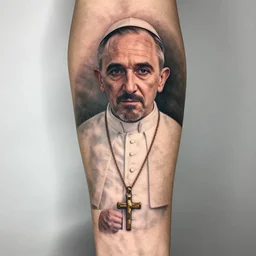 a new arm tattoo of jude law as the pope