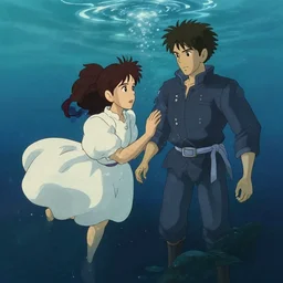 underwater, in the style of studio ghibli, j. c. leyendecker, greg rutkowski, artgerm