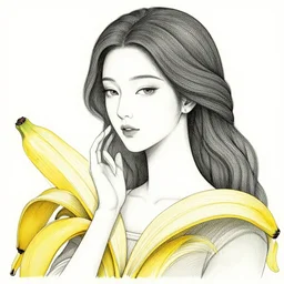 the portrait of an absurdly beautiful, graceful, elegant, and wise woman made of bananas and petals, an ultrafine detailed illustration by kim jung gi, irakli nadar, intricate linework, bright colors, final fantasy, behance contest winner, angular, unreal engine 5 highly rendered, global illumination, radiant light, detailed and intricate environment