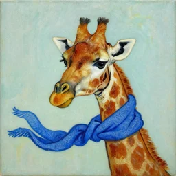 giraffe with a blue scarf, canvas, painting by van gog