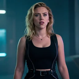 Scarlett Johansson is Faye Valentine, cinematic shot, cyberpunk