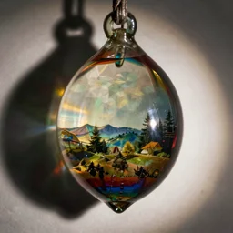 a large rainbow glass pendant, macro photo