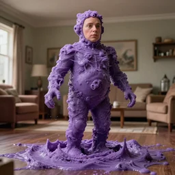 cinestill of a giant form made of purple wax float through the living room and purple foam in oil spill film still from the movie directed by david lynch with art direction, 8 k, hd, high resolution, blur, depth field 3 5 mm, f / 3 2, ultra realistic faces, lost highway