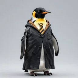 realistic photograph of a penguin wearing a wizards robe, flash photography, ultra realistic, photography