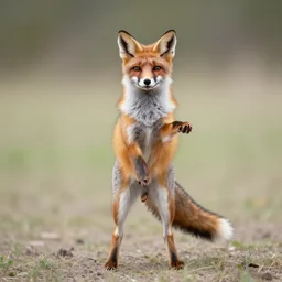 a photograph of a digitigrade fox standing upright and dancing