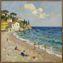 oil paint impasto reliefs, italian beach scene, an artwork by charles w. bartlett and jackson pollack and colin campbell cooper