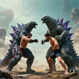 bareknuckle brawl between Cthulhu and Godzilla, photorealism, 4k