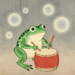 The Wednesday Frog, Itō Jakuchu, 1790, hanging out with orbs, I like to play the drums