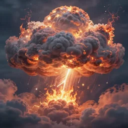 burning clouds, thunder and fire rain, 4k, post-processing, very very detailed, artstation, cute