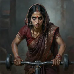portrait painting of a nepali female working out, ultra realistic, concept art, intricate details, eerie, highly detailed, photorealistic, octane render, 8 k, unreal engine. art by artgerm and greg rutkowski and alphonse mucha
