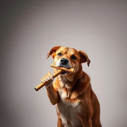 dog playing a flute, studio lighting