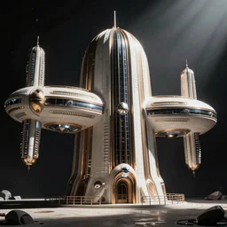art deco space station concept art, photorealistic