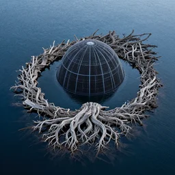 photo of a stargate by ansel adams, land art made of gnarled tree roots by jaehyo lee, on water