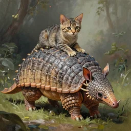 a detailed fantasy painting of a hybrid between cat and armadillo, by lauri blank, artgerm, evelyn de morgan, 8K, 50mm lens