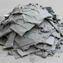 painterly warped mushy soggy mottled plastic paper products heap, dull grey expressionism