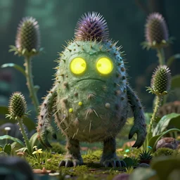 a humanoid figure thistle monster with eyes, radiation glow, highly detailed, digital art, sharp focus, trending on art station, plant, anime art style