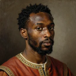 A 14th century African renaissance oil painting of Jerma985, portrait of Jerma985, grainy, realistic, very realistic, hyperrealistic, highly detailed, very detailed, extremely detailed, very neat, very epic, very cool, detailed, trending on artstation made by Sam Gilliam and Edmonia Lewis