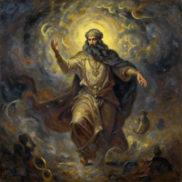 delirious masterpiece ancient Arabian algoritcmi wisdom, oil painting, in diatribes wisdom mystical eternity prose typhoon