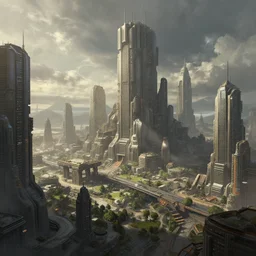 A sci-fi digital matte painting of a dystopian far-future city, by greg rutkowski, trending on artstation