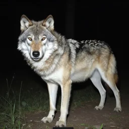 trailcam footage of giant wolf at night