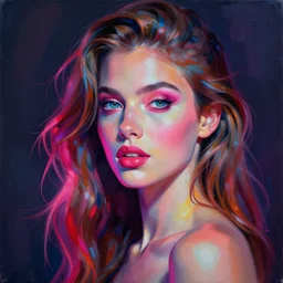 a painting of a woman portrait, neon art