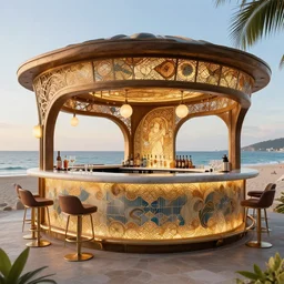 beautiful modern bar in beach with high detail, architecture, 8 k, stunning detail, works by artgerm, greg rutkowski and alphonse mucha, unreal engine 5, 4 k, 8 k, uhd