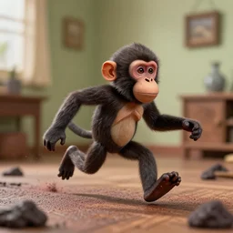a monkey made of lava running around a room