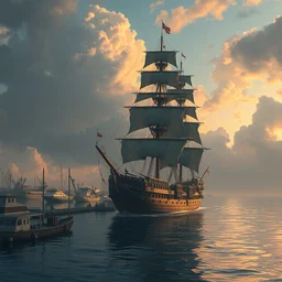 a beautiful painting of a solitary monstrous sail ship anchored at harbor, by hyao miyazaki, alariko, joseph gonzalez, trending on artstation, beastly, predator, organic, masterpiece, hyper detailed, intricate, multiple angles, unreal engine, 4 k