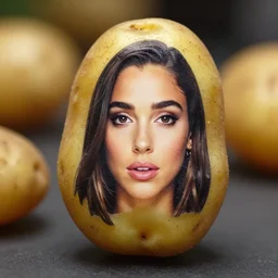 8 5 mm photography of a potato with the face of gal gadot, dof and bokeh