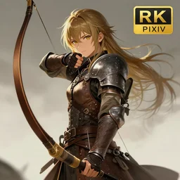 detailed, portrait a fantasy ranger with leather armor using a big bow , well lit, digital art, beautiful painting, award winning, pixiv, high quality, anime visual, 4k hd, ranking number 1 on pixiv.