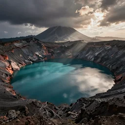 volcanic lake, matte painting, concept art