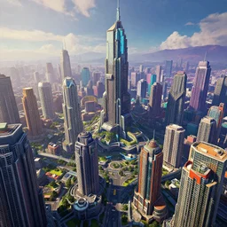 a landscape of a post cyberpunk city multicolour. intricate, unreal engine, by greg rutkowski.