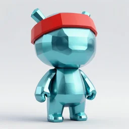 a metallic cyan crystal creature, red headband 4K HD, low poly