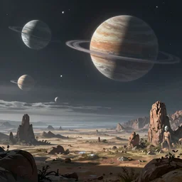 beautiful alien landscape with planets in the sky, concept art trending on artstation, 8k