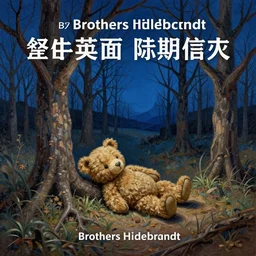 classic oil painting, small brown teddy bear laying on ground, surrounded by endless dead trees at night, blue, as a book cover illustration, extremely detailed, intricate, cottagecore, readability, concept art, sharp focus, art by brothers hildebrandt