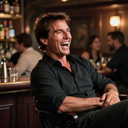 hyper realistic tom cruise hanging out with tom cruise at a bar, all overly excited, jaw unhinged with laughter and smiling, all teeth, by greg rutkowski, scott m fischer, artgerm, loish, slight glow, atmospheric, anne stokes, alexandros pyromallis
