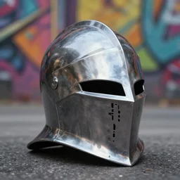 knight helmet on the ground, masterpiece, highly detailed, scifi, deep focus, elegant, digital painting, street art, trending artstation, sharp focus, shading, dramatic illumination, ultra realistic, 4 k, art by greg rutkowski wlop rossdraws