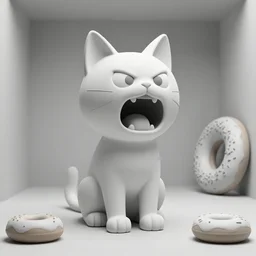 pictoplasma, pictoplasma, one simple angry screaming ceramic toy Figure cat sculpture, c4d, 3d primitives, in a Studio hollow, by pixar, beeple, by jeff koons, blender donut tutorial,  joints, by jonathan ive, by david lachapelle, simulation