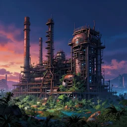industrial architecture by alvaro siza ( alvaro siza vieira ), bladerunner 2 0 4 9 reclaimed by nature tokyo thermal vision magic realism vaporwave nightsky dramatic lighting at night at dawn anime futuristic vice city assassin's creed wilderness fisheye nightvision studio ghibli sea, archdaily, wallpaper, highly detailed, trending on artstation.