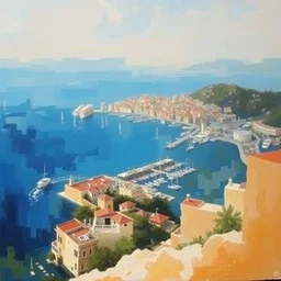 abstract oil painting of the city of present - day naples, italy from the sea