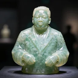 detailed photo of a jade translucent statue of most b. b king, full body portrait, glowing in the dark, photorealism, intricate detail, museum diffuse lighting