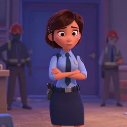 animation still of a pixar movie, a female private investigator investigates a homicide