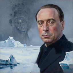 menacing absence stargazer Antarctica freezing cult, a giant Silvio Berlusconi head lurking in the distance, incomprehensible topology miasma, realistic fantasy, oil painting, octane render, extremely high detail, photorealistic, cinematic lighting, oil painting, intricate line drawings, 4k resolution