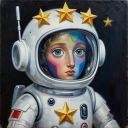 Intricate five star Space Cadet portrait by Pablo Picasso, oil on canvas, HDR, high detail, Photo realistic, hyperrealism,matte finish, high contrast, 3d depth, masterpiece, vivid and vibrant colors, enhanced light effect, enhanced eye detail,artstationhd