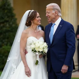 joe biden in a wedding dress as the bride of donald trump